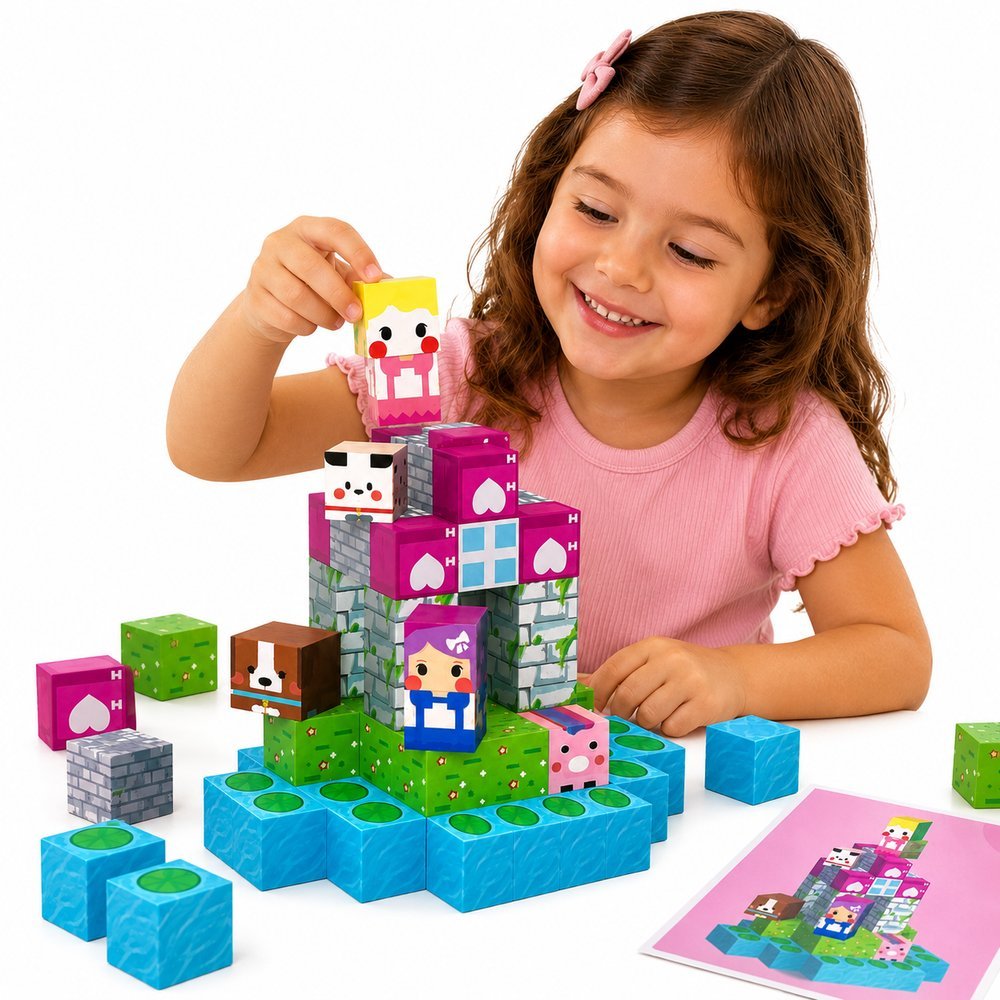 Kit Bloco Magnético Infantil com 60 Peças - Rosa