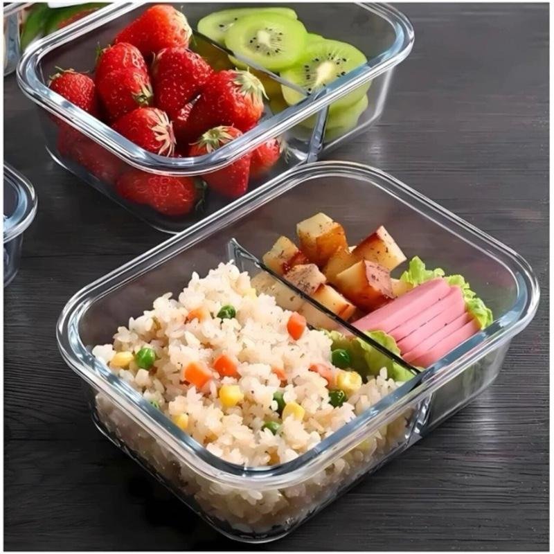 Pote Retangular Hermético De Vidro 370ml - Ou Com Divisória 1040ml e 1520ml Marmitas Fitness Saudável Forno Microondas