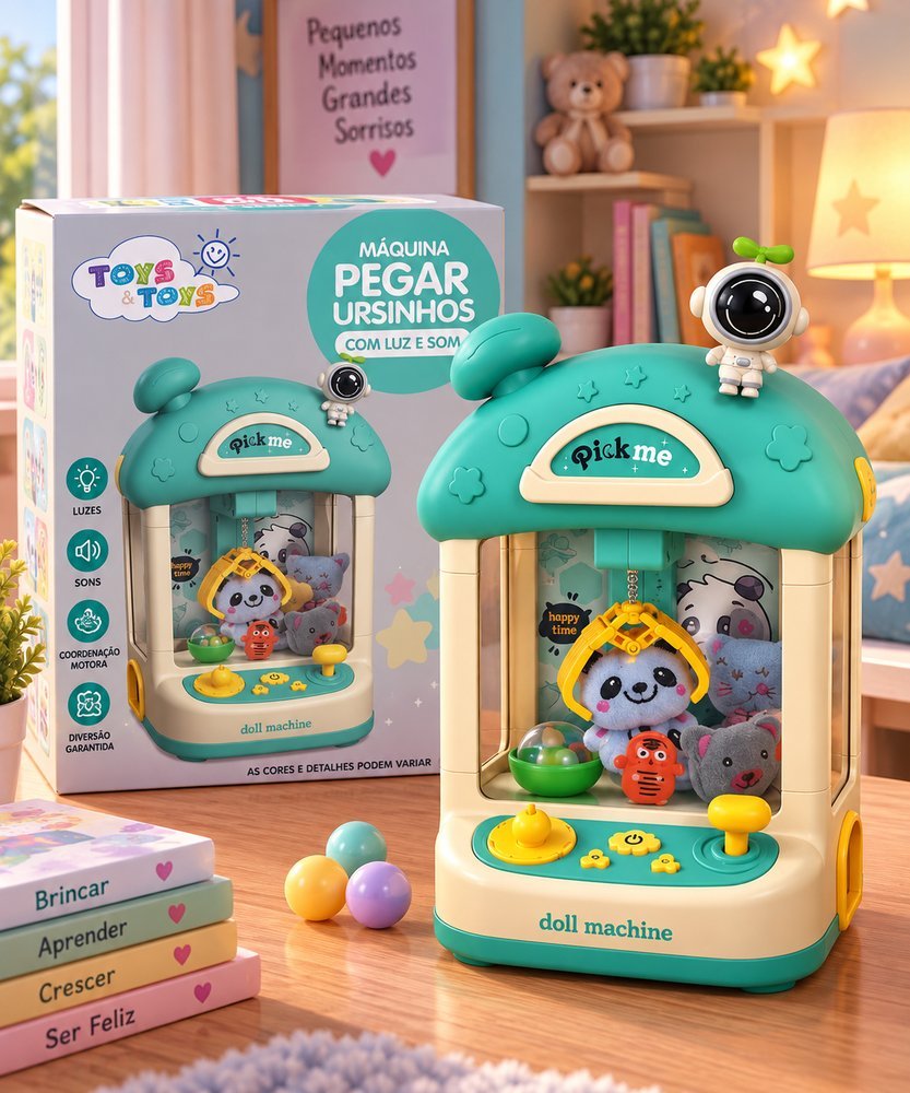 Máquina De Pegar Ursinho Infantil com Luz e Som