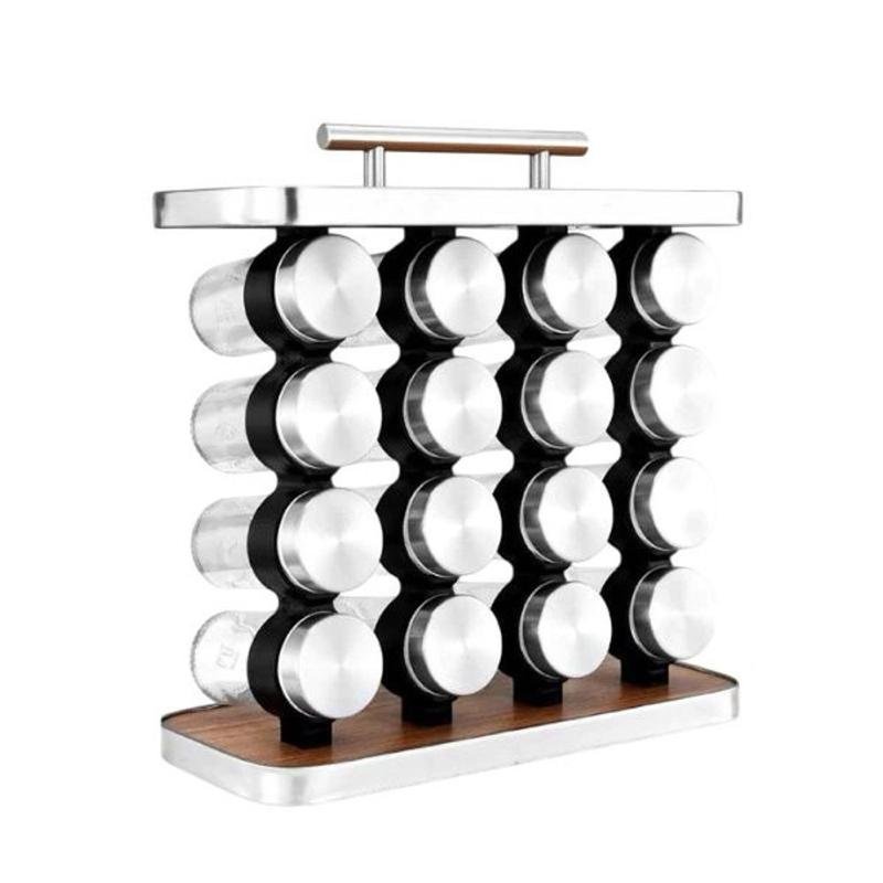 Conjunto Porta Temperos Jogo De 16 Potes de Armazenar Condimentos Vidro 80ml Peneira Dosadora Integrada - Inox