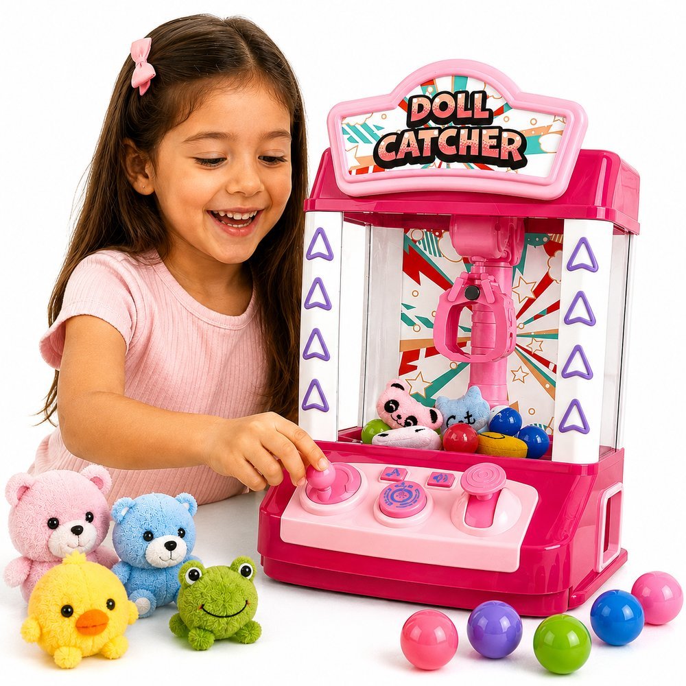 Máquina de Pegar Brinquedos Infantil com Luz, Música e Som - Rosa