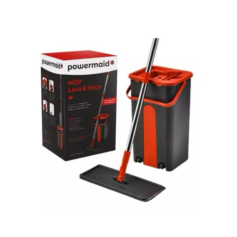 Flat Mop Rodo Lava e Seca com Balde e 1 Refil Microfibra Lavável Limpeza Rodo Mágico 5 Litros