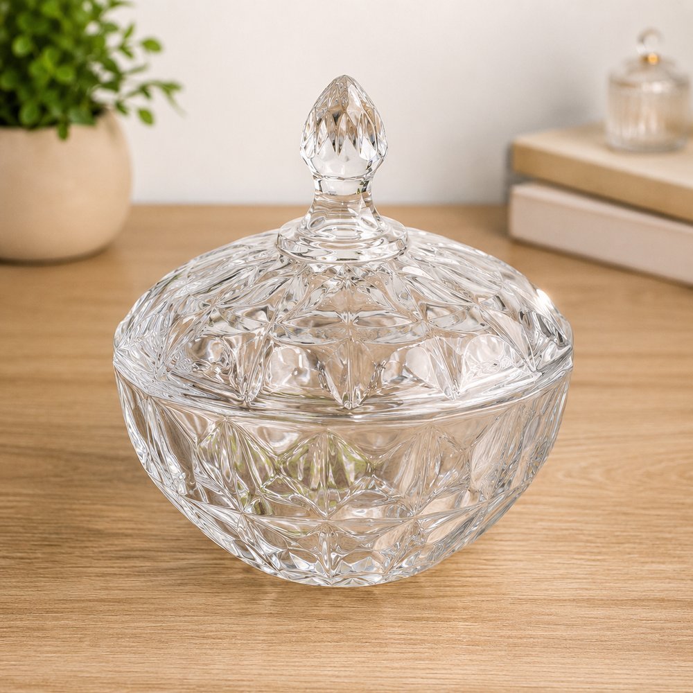 Bomboniere Diamond de Vidro com Tampa 19,5cm