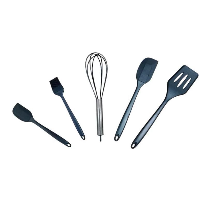 Kit 5 Peças Utensílios de Cozinha em Silicone Pincel Batedor de ovos Fuê Espátula Sortido