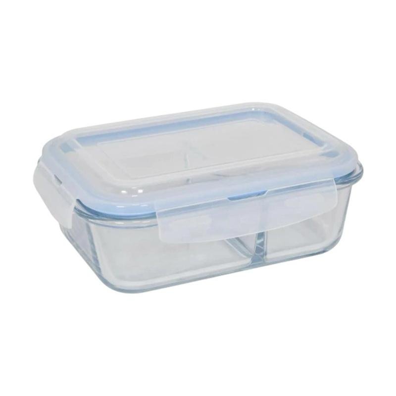 Pote Retangular Hermético De Vidro 370ml - Ou Com Divisória 1040ml e 1520ml Marmitas Fitness Saudável Forno Microondas C