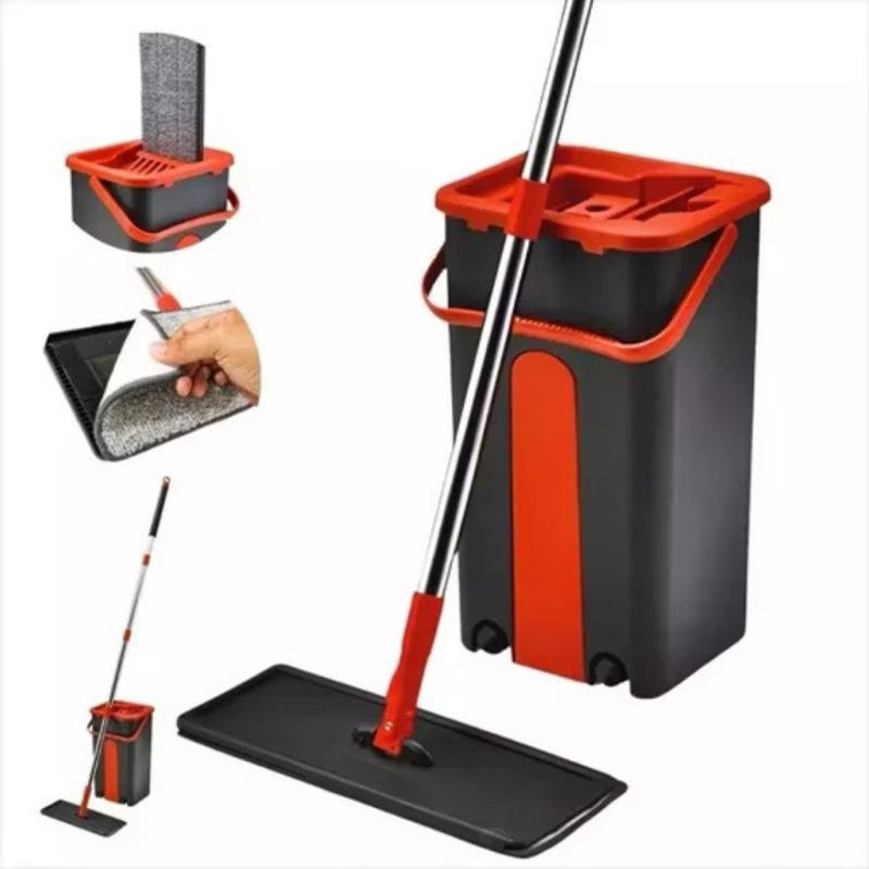 Flat Mop Rodo Lava e Seca com Balde e 1 Refil Microfibra Lavável Limpeza Rodo Mágico 5 Litros