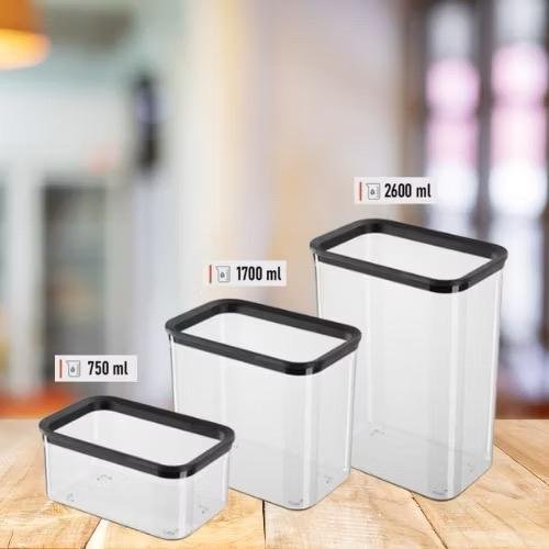 Kit 3 Potes Herméticos de Plástico Grandes 750ml 1700ml 2600ml Vedação Organizador de Alimentos Cozinha Porta Mantimento