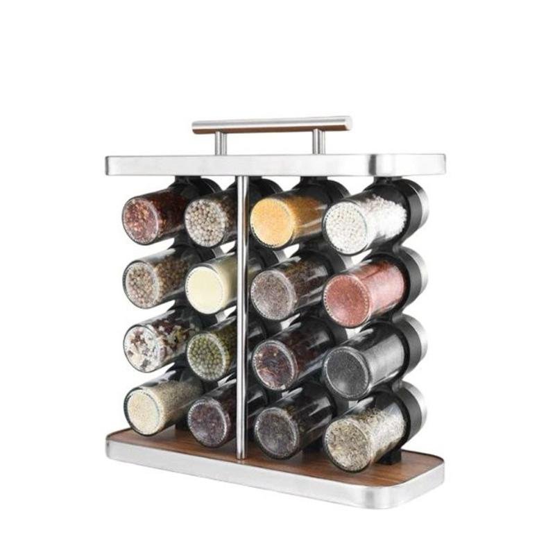 Conjunto Porta Temperos Jogo De 16 Potes de Armazenar Condimentos Vidro 80ml Peneira Dosadora Integrada - Inox