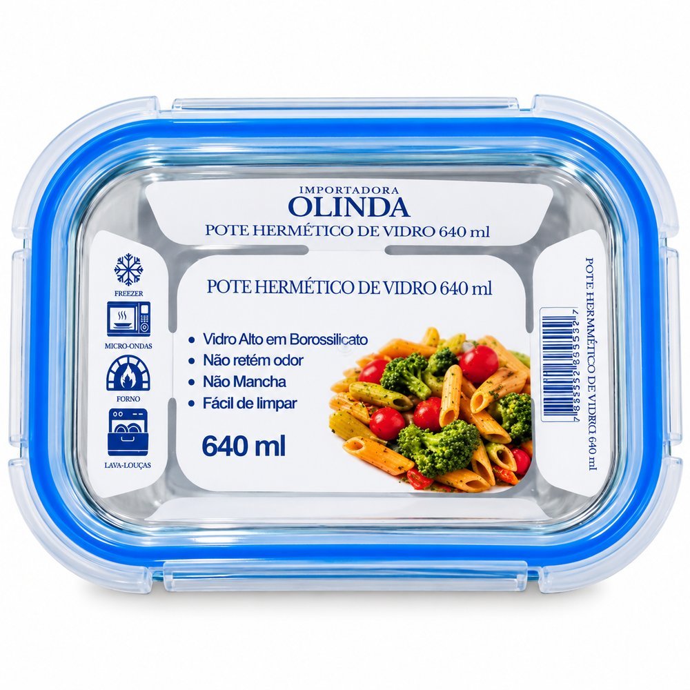 Pote Hermético Retangular de Vidro 640ml
