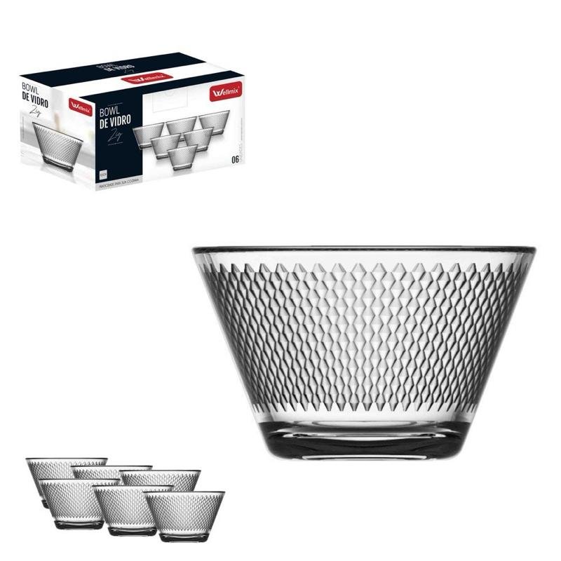 Conjunto 6 Unidades Bowl Carmine Vidro Transparente 350ml Tigela Cumbuca Sobremesa