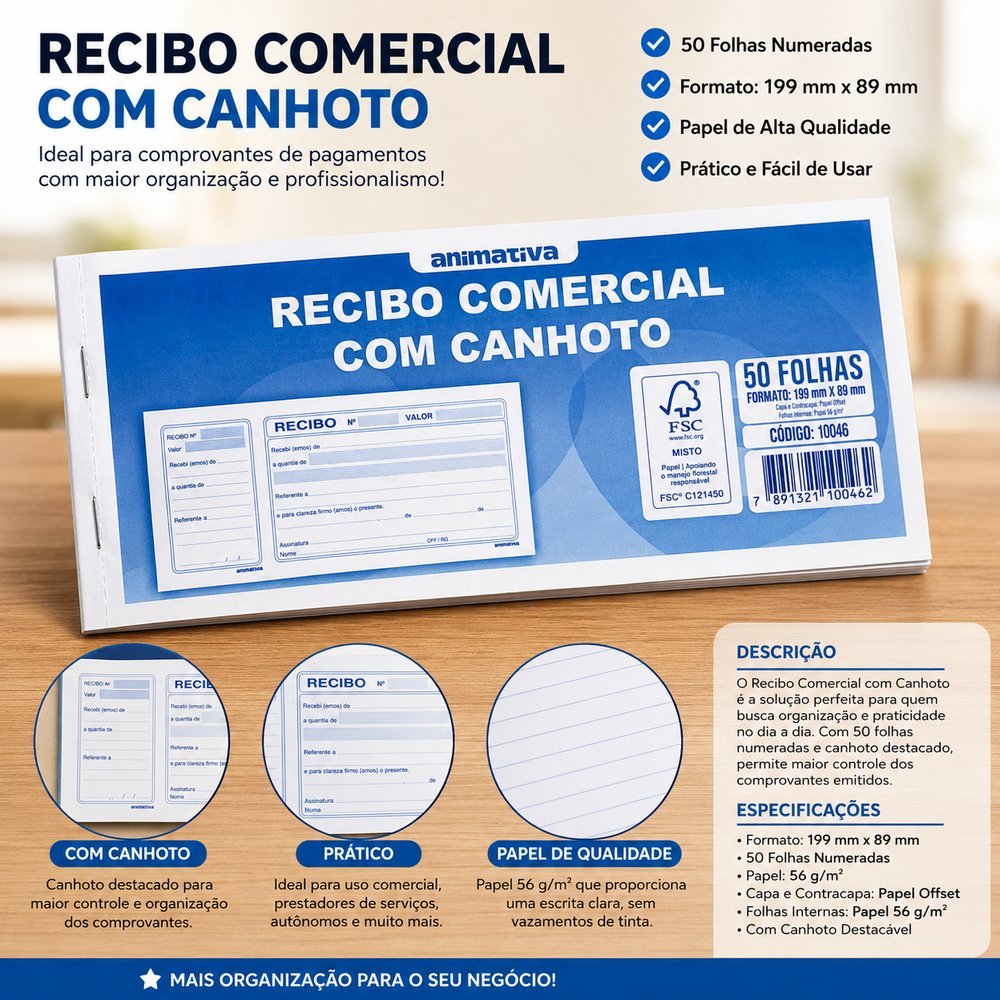 Bloco Controle  de Recibo 50 Folhas -Azul