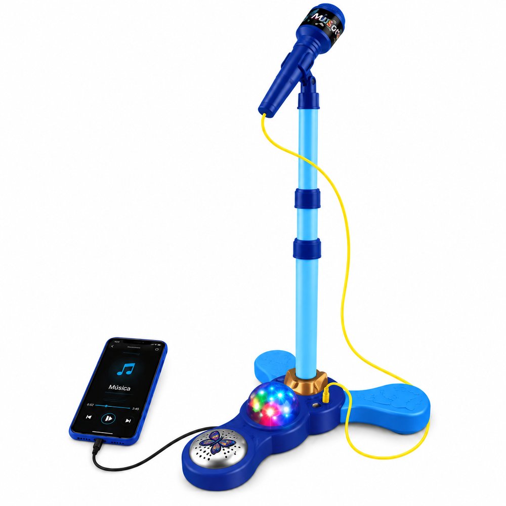 Microfone Infantil com Pedestal Karaokê MP3 - Azul