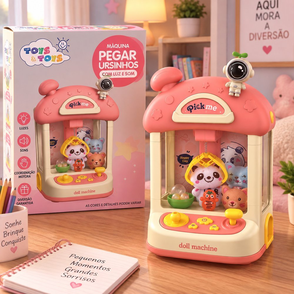 Máquina De Pegar Ursinho Infantil com Luz e Som