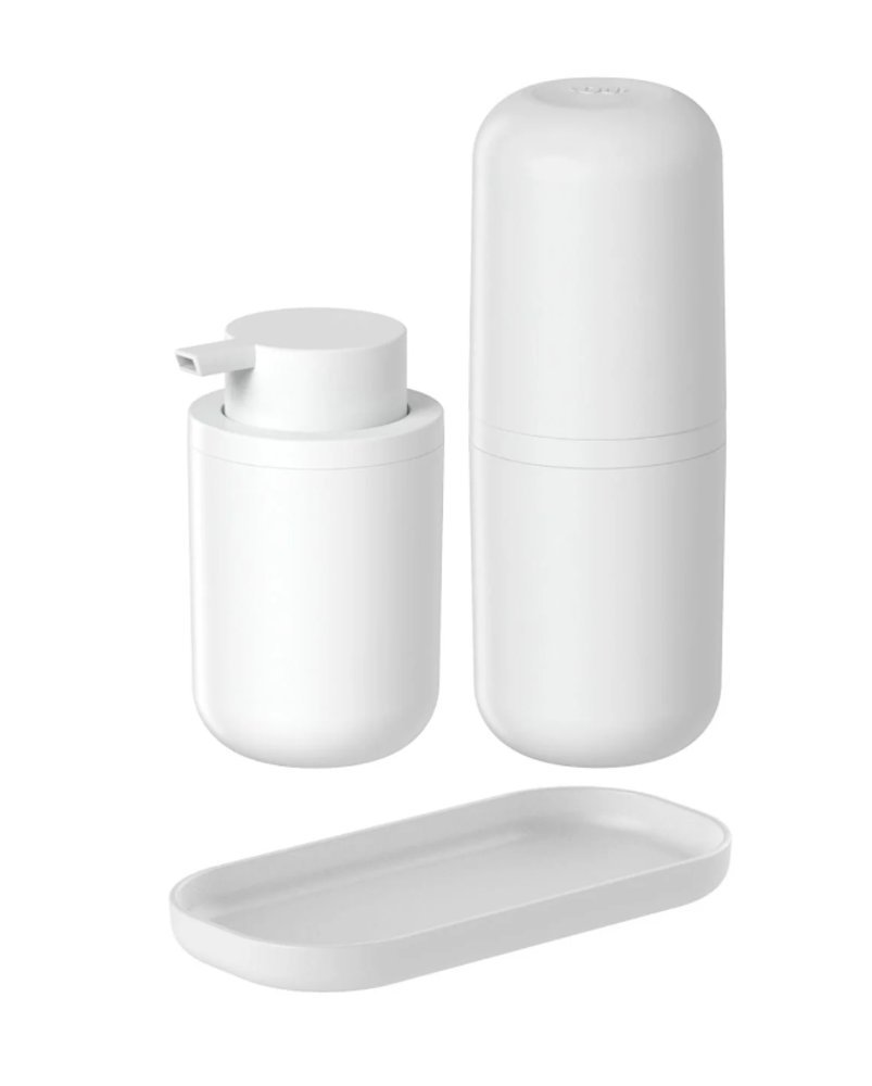 Kit para Banheiro com Porta Escova de Dentes, Porta Sabonete Líquido e Bandeja - Branco