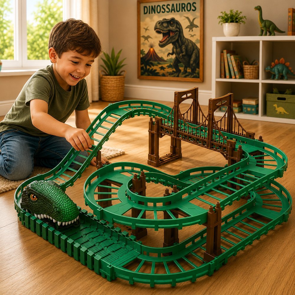 Pista Infantil de Dinossauros  com Carrinho Motorizados - Verde