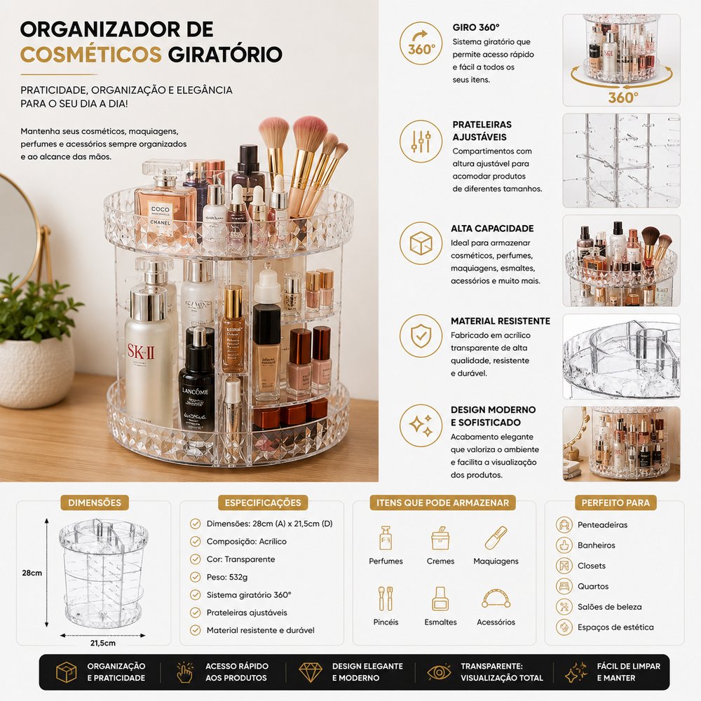Organizador de Cosméticos Giratório