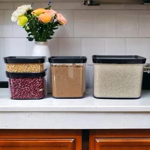 Kit 3 Potes Herméticos de Plástico Grandes 750ml 1700ml 2600ml Vedação Organizador de Alimentos Cozinha Porta Mantimento