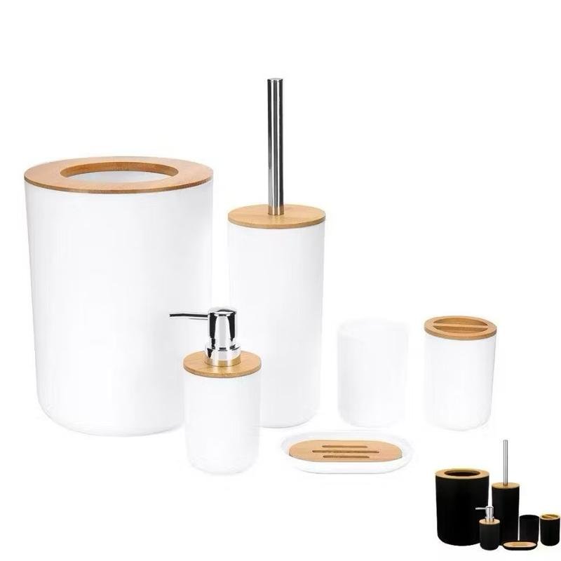 Kit Acessórios de Banheiro 6 Peças Porta Escova de Dentes Lixeira Porta Sabonete Saboneteira Escova Sanitária - Sortido