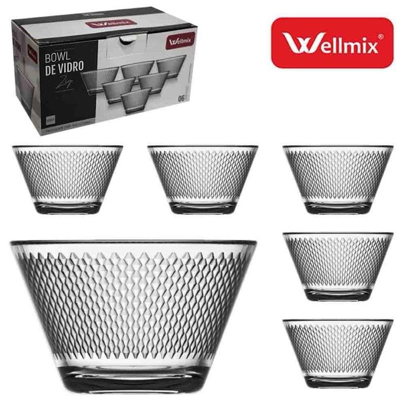 Conjunto 6 Unidades Bowl Carmine Vidro Transparente 350ml Tigela Cumbuca Sobremesa