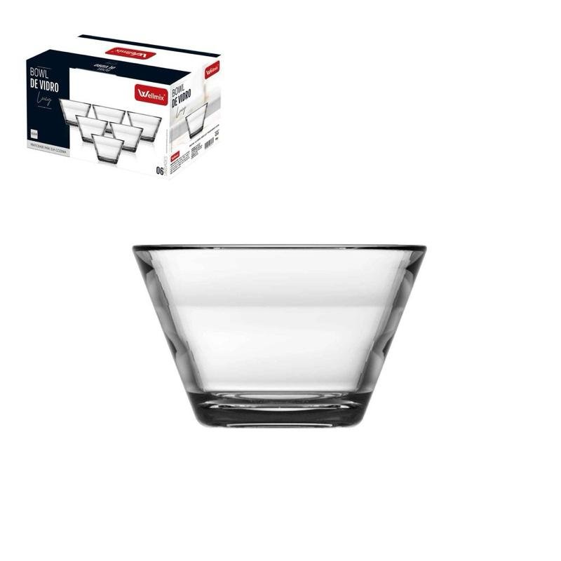 Conjunto 6 Unidades Bowl Carmine Vidro Transparente 350ml Tigela Cumbuca Sobremesa Cor:6 unidades 300ml