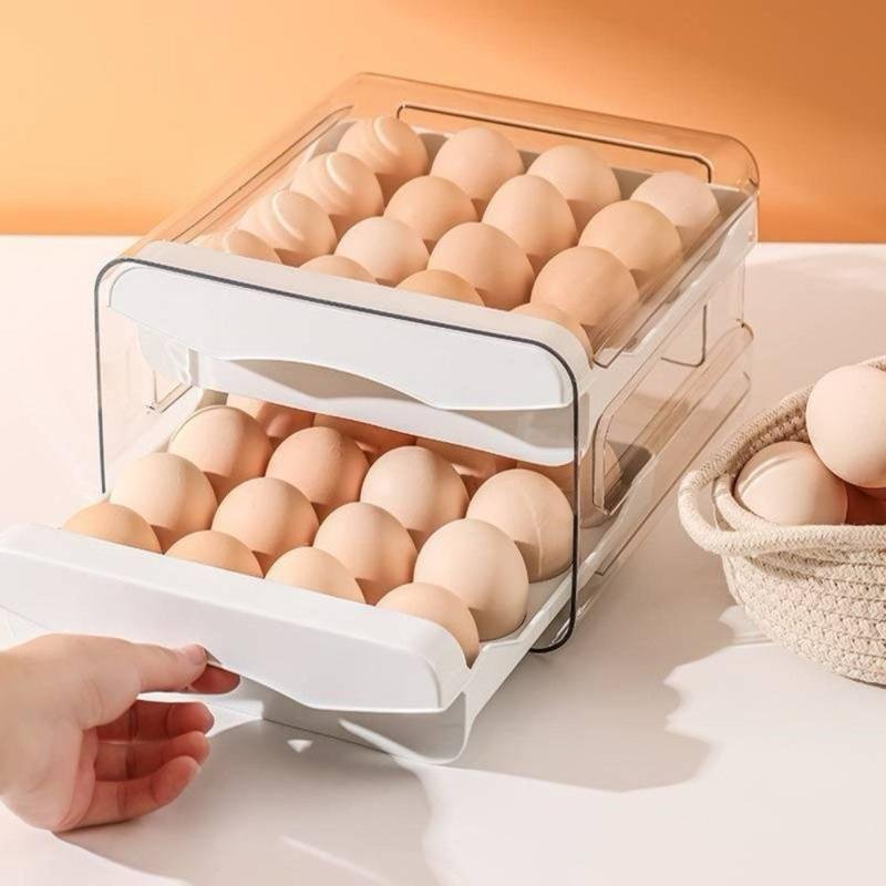 Porta Ovos 2 Andares 32 Unidades Organizador De Geladeira Gavetas De Armazenar Empilháveis - Branca