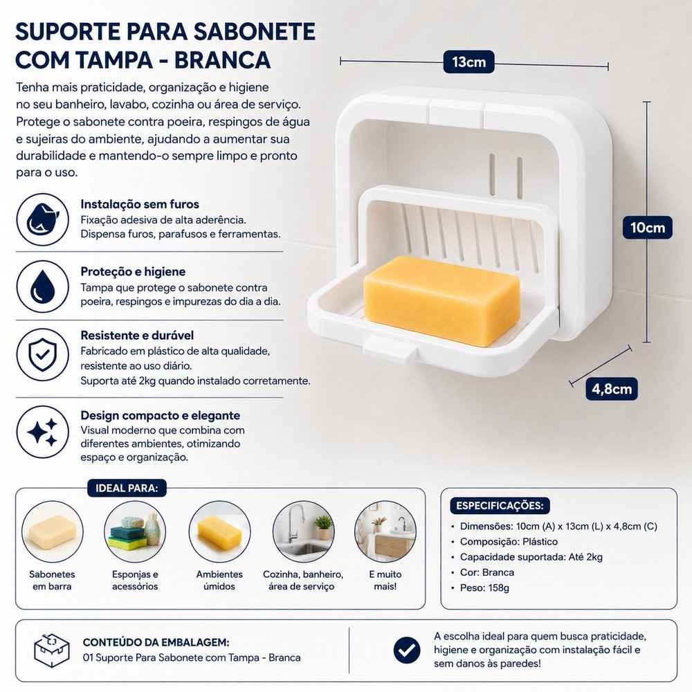 Suporte Para Sabonete com Tampa - Branca