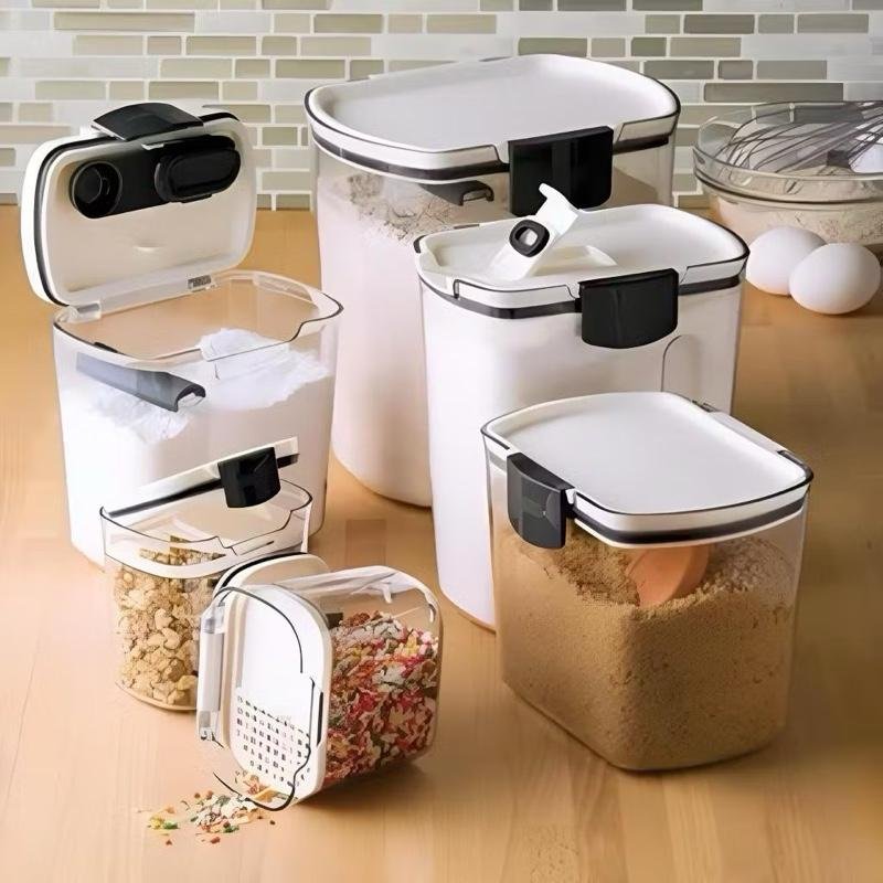 Kit 4 Potes Herméticos Cozinha Armazena Grãos Cereais Farinhas Temperos Vedação Para Armários Despensas Bancadas