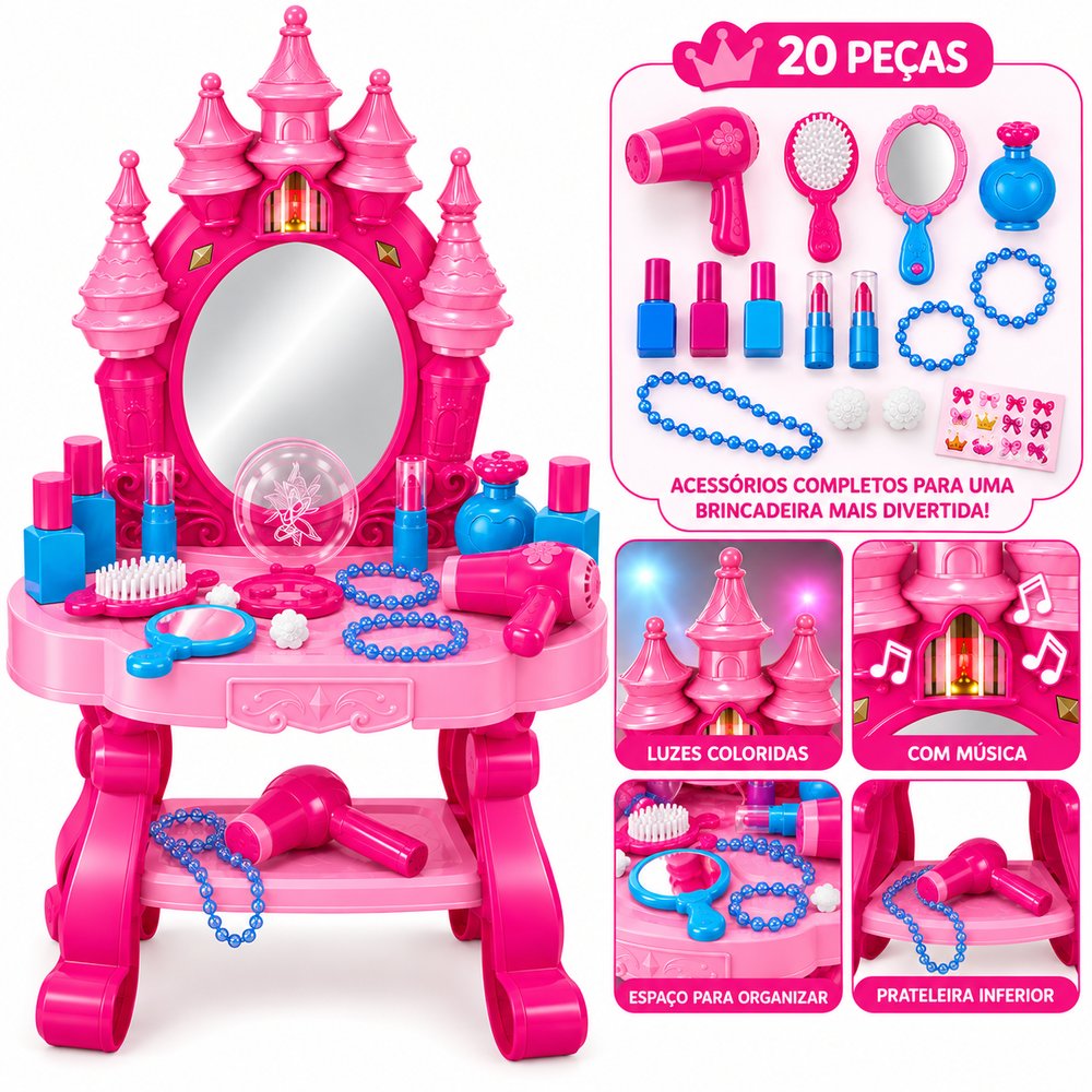 Camarim Castelo Infantil com Som, Luz e 20 Peças - Rosa