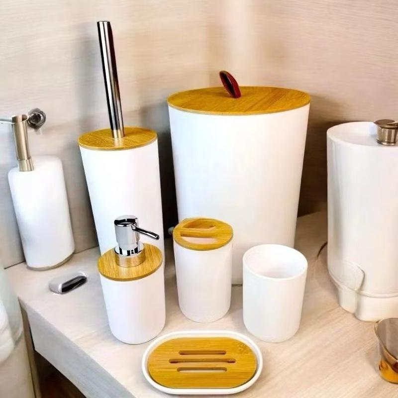 Kit Acessórios de Banheiro 6 Peças Porta Escova de Dentes Lixeira Porta Sabonete Saboneteira Escova Sanitária - Sortido