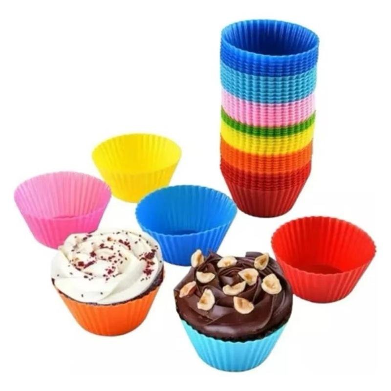 Kit 12 Peças Forma de Silicone Muffins Cupcakes Bolinhos Tortinhas Auto Desmoldante - Sortida