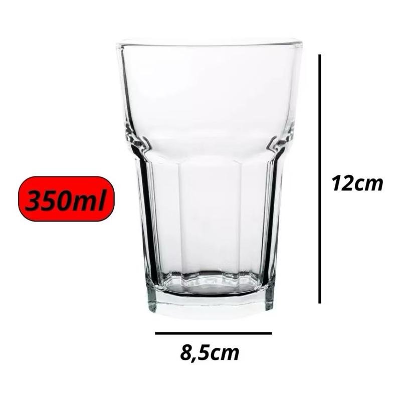 Kit 3 Copos De Vidro 350ml Bebidas Sucos Naturais Refrigerantes Água Vitaminas Drinks Coquetéis
