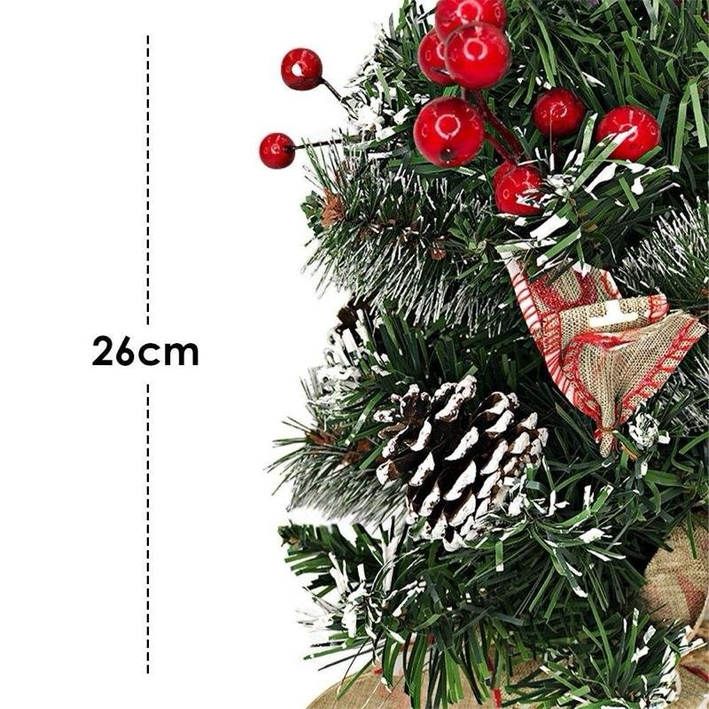 Mini Árvore De Natal Pinheiro 26cm Com Pinha Frutinhas Vermelhas e Laço Ideal Para Mesas Balcões ou Escritórios