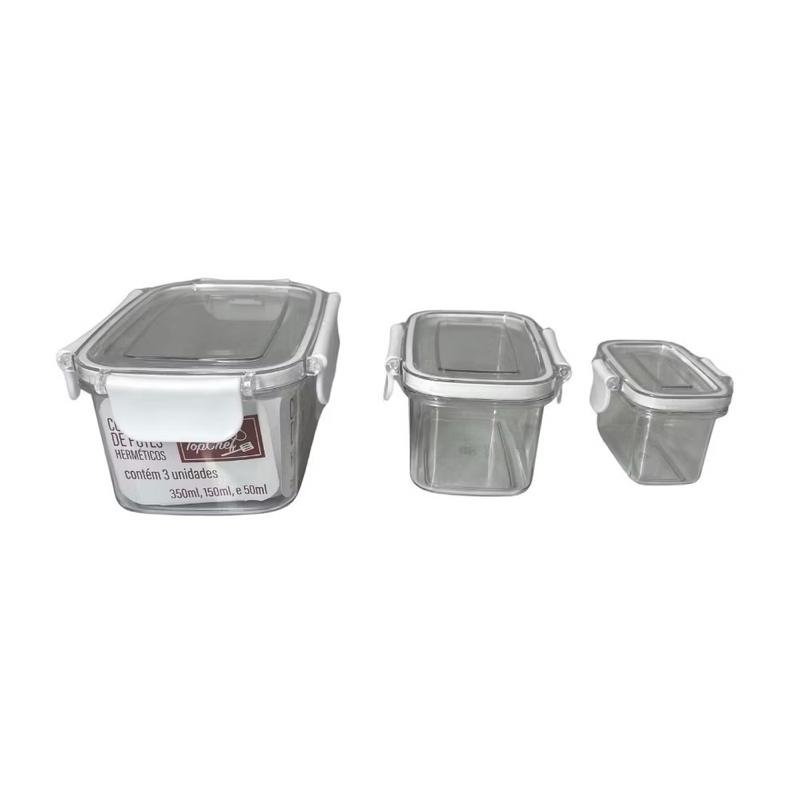 Kit Conjunto 3 Potes 50ml 150ml 350ml / 60ml 160ml 380ml Hermético Retangular Porta Mantimentos Alimentos Cozinha Cor:50