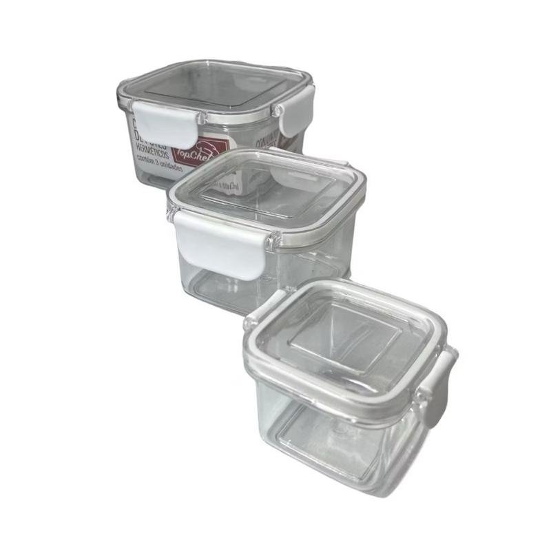 Kit Conjunto 3 Potes 50ml 150ml 350ml / 60ml 160ml 380ml Hermético Retangular Porta Mantimentos Alimentos Cozinha