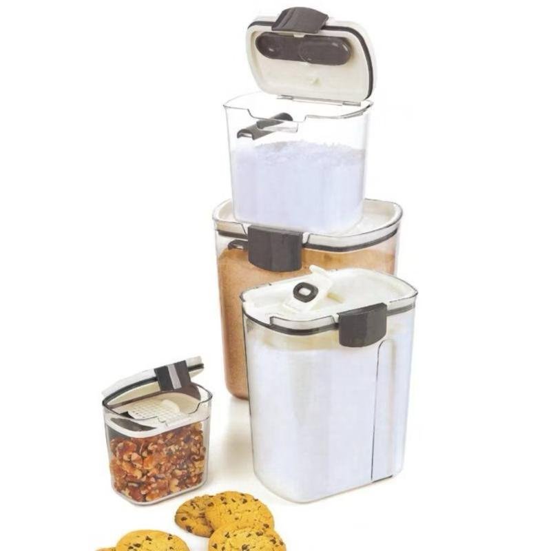 Kit 4 Potes Herméticos Cozinha Armazena Grãos Cereais Farinhas Temperos Vedação Para Armários Despensas Bancadas