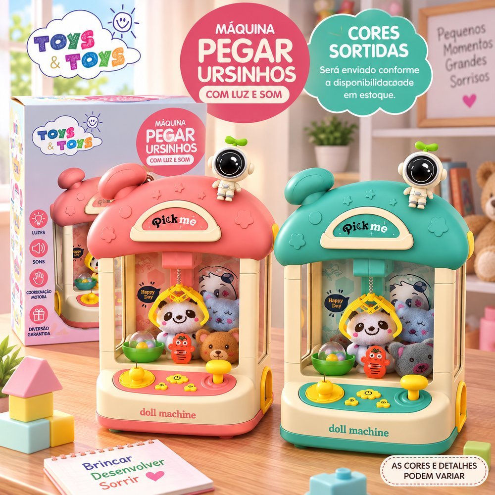 Máquina De Pegar Ursinho Infantil com Luz e Som