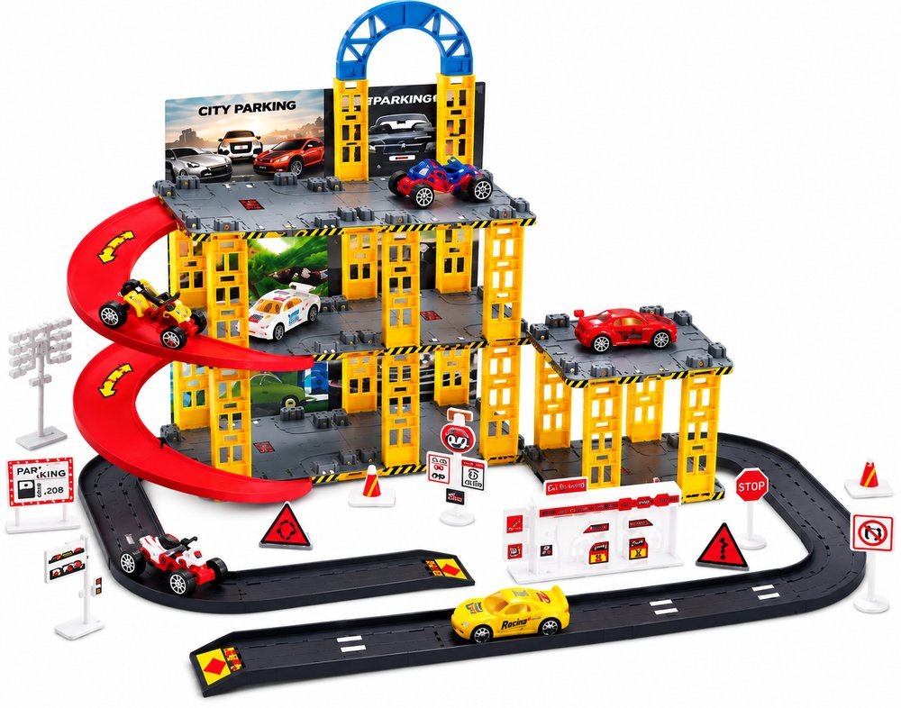 Pista de Corrida Infantil com Garagem e 4 Carrinhos