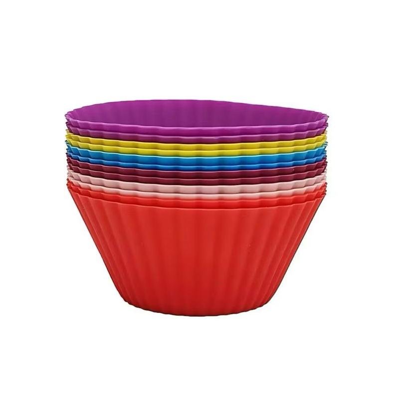 Kit 12 Peças Forma de Silicone Muffins Cupcakes Bolinhos Tortinhas Auto Desmoldante - Sortida