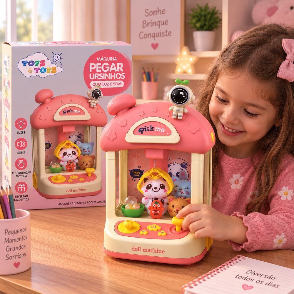 Máquina De Pegar Ursinho Infantil com Luz e Som