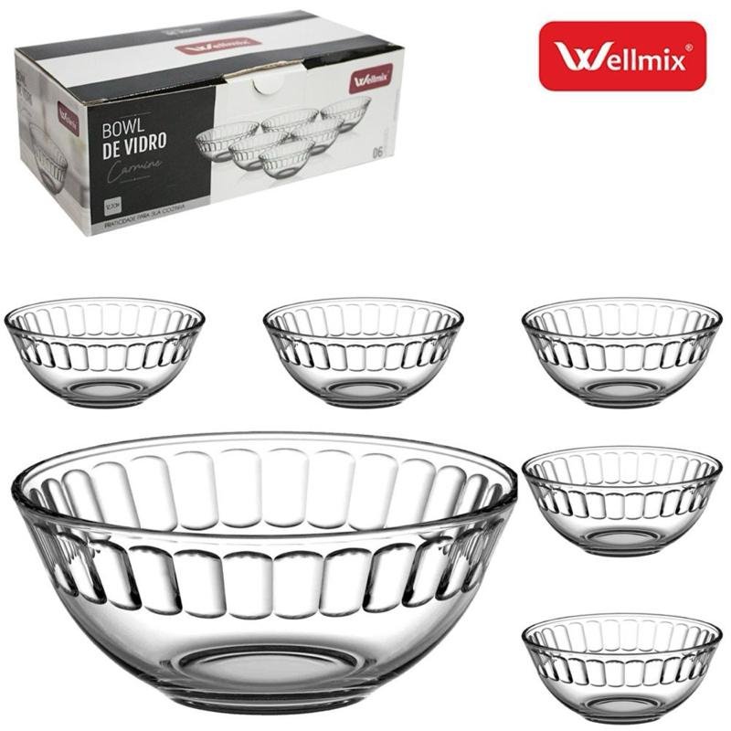 Conjunto 6 Unidades Bowl Carmine Vidro Transparente 350ml Tigela Cumbuca Sobremesa