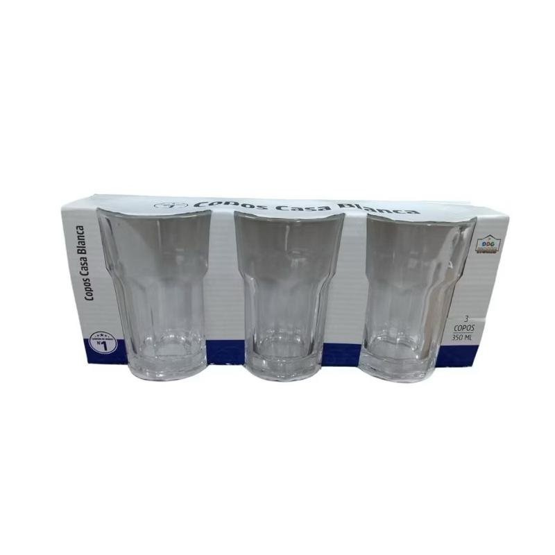 Kit 3 Copos De Vidro 350ml Bebidas Sucos Naturais Refrigerantes Água Vitaminas Drinks Coquetéis