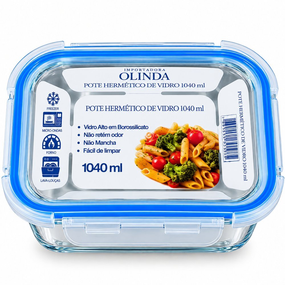 Pote Hermético Retangular de Vidro 1040ml