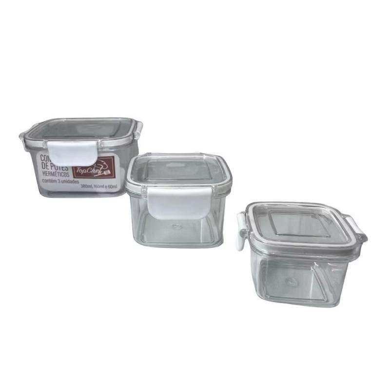 Kit Conjunto 3 Potes 50ml 150ml 350ml / 60ml 160ml 380ml Hermético Retangular Porta Mantimentos Alimentos Cozinha