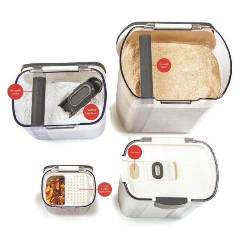 Kit 4 Potes Herméticos Cozinha Armazena Grãos Cereais Farinhas Temperos Vedação Para Armários Despensas Bancadas