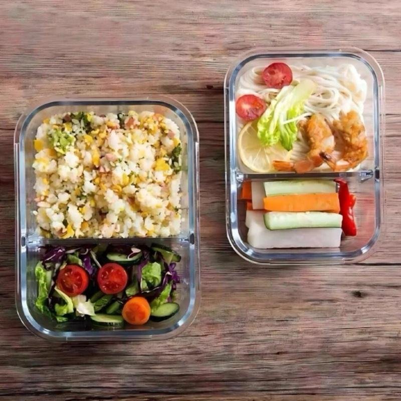 Pote Retangular Hermético De Vidro 370ml - Ou Com Divisória 1040ml e 1520ml Marmitas Fitness Saudável Forno Microondas