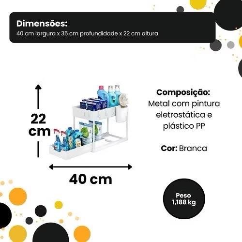 Organizador Multiuso 2 Andares Com Bandeja Deslizante Armário Escritório Cozinha - Branco