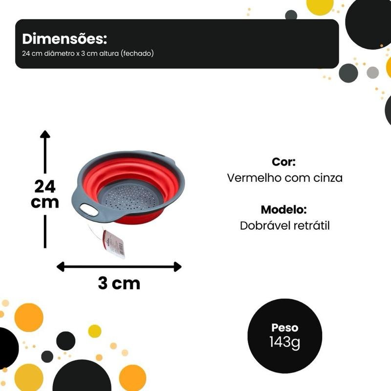 Escorredor Dobrável Retrátil 24cm - Vermelho