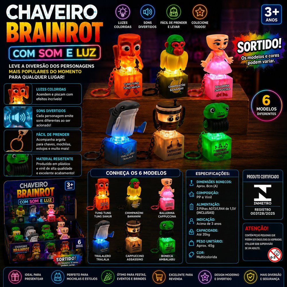 Chaveiros dos Brainrot com Luzes e Som