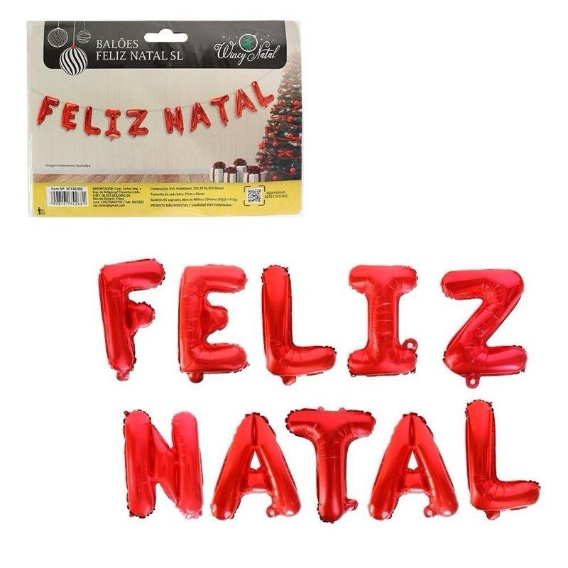 Kit Balões Balão Metalizado Vermelho De 37 Cm Com Assoprador Fitilho De 6 Metros Para Pendurar - Feliz Natal