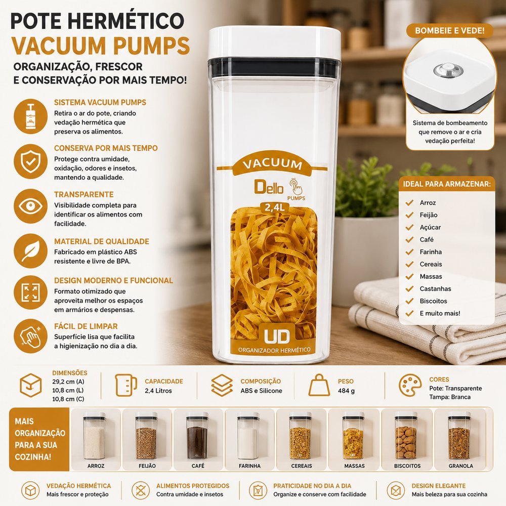 Pote Hermético Retangular Pumps 2,4 Litros
